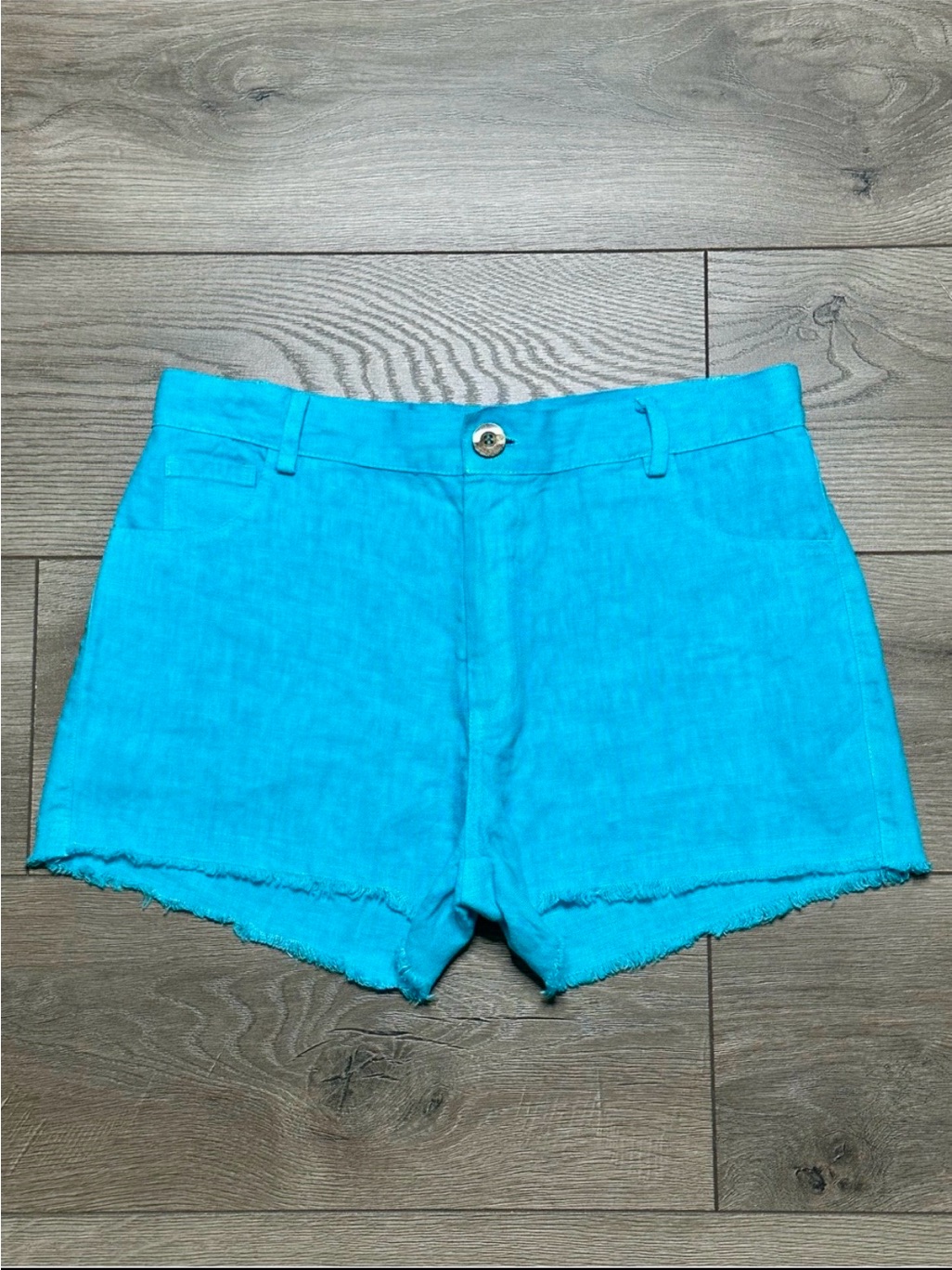 Harris Cotton 3" High Rise Cut Hem Linen Shorts Blue Beach Casual Size Medium